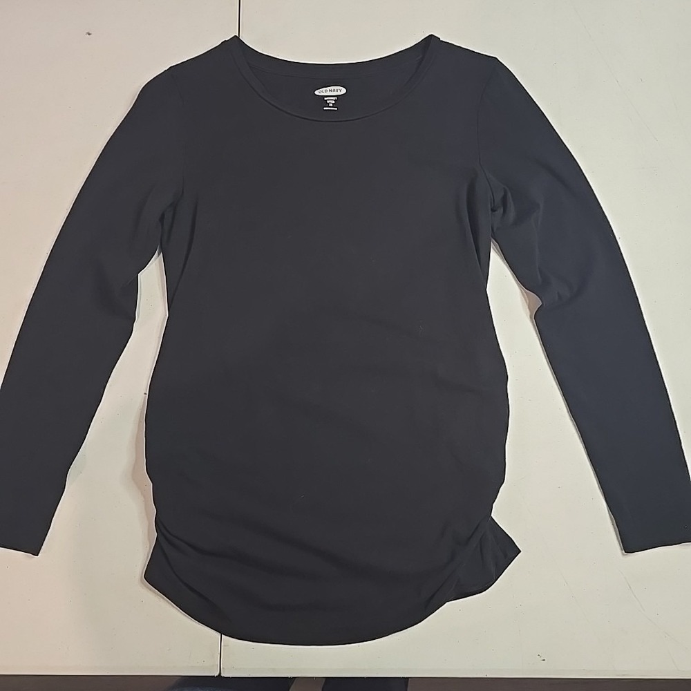 New‎ Old Navy Maternity Clothes Black Solid L/S Ruche Top Women's Size XS